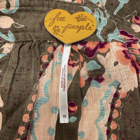 Free People Olive Green Floral Lace Trim Dress - Picture 4 of 7